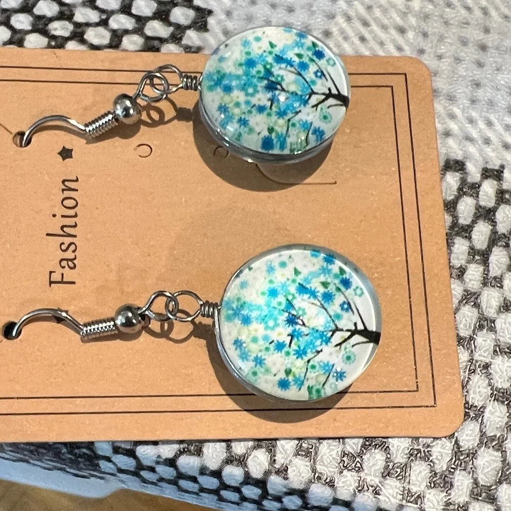 Blue Tree Design Earrings